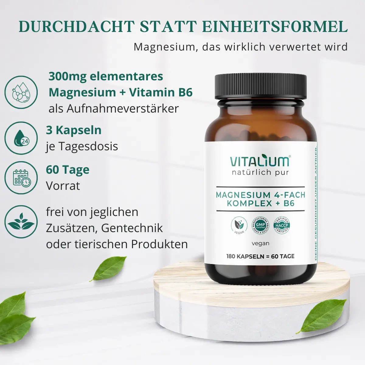 Magnesium 4-fach Komplex: Inhaltsstoffe und Verzehrempfehlung