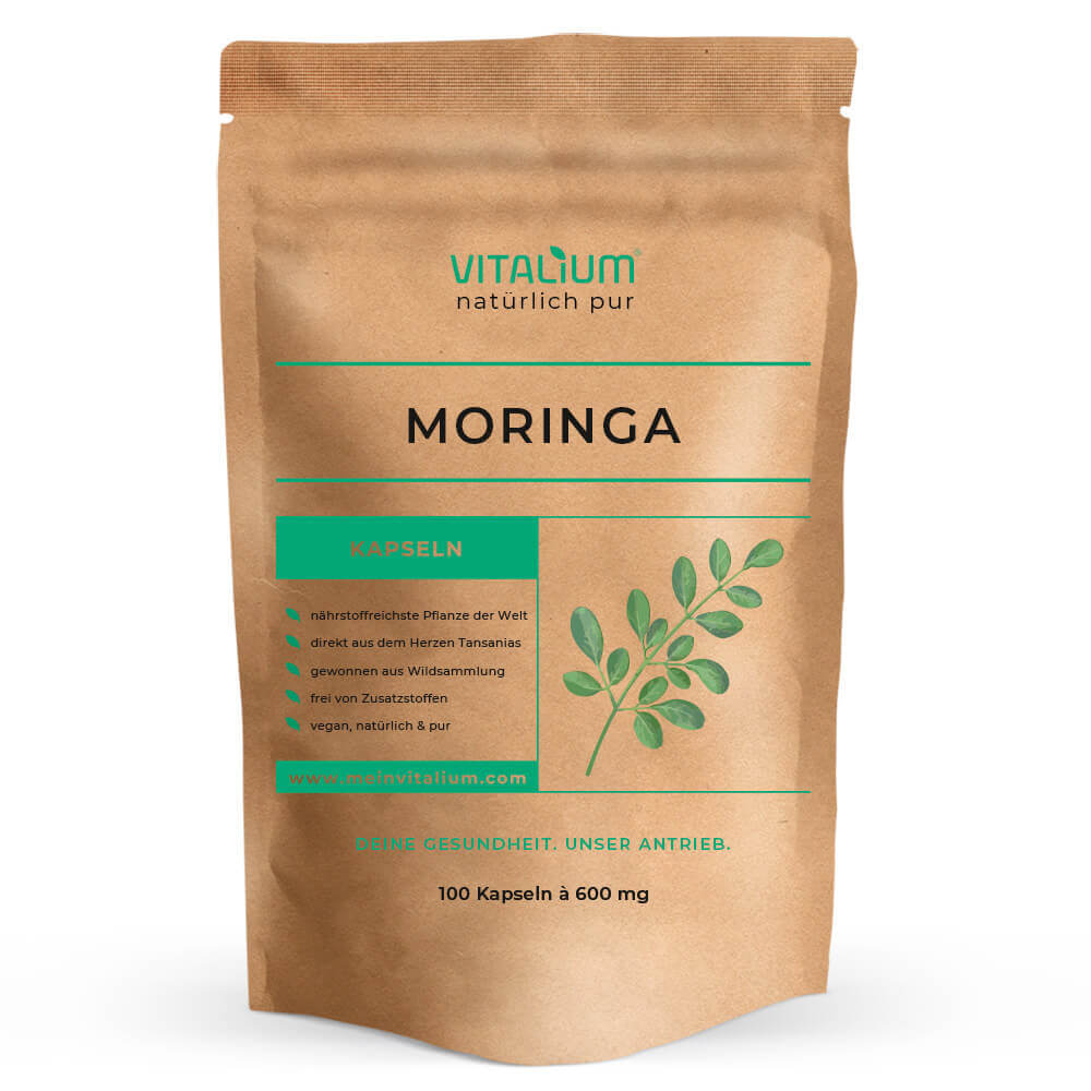 Moringa Kapseln von meinVitalium, Vorderseite des Beutels