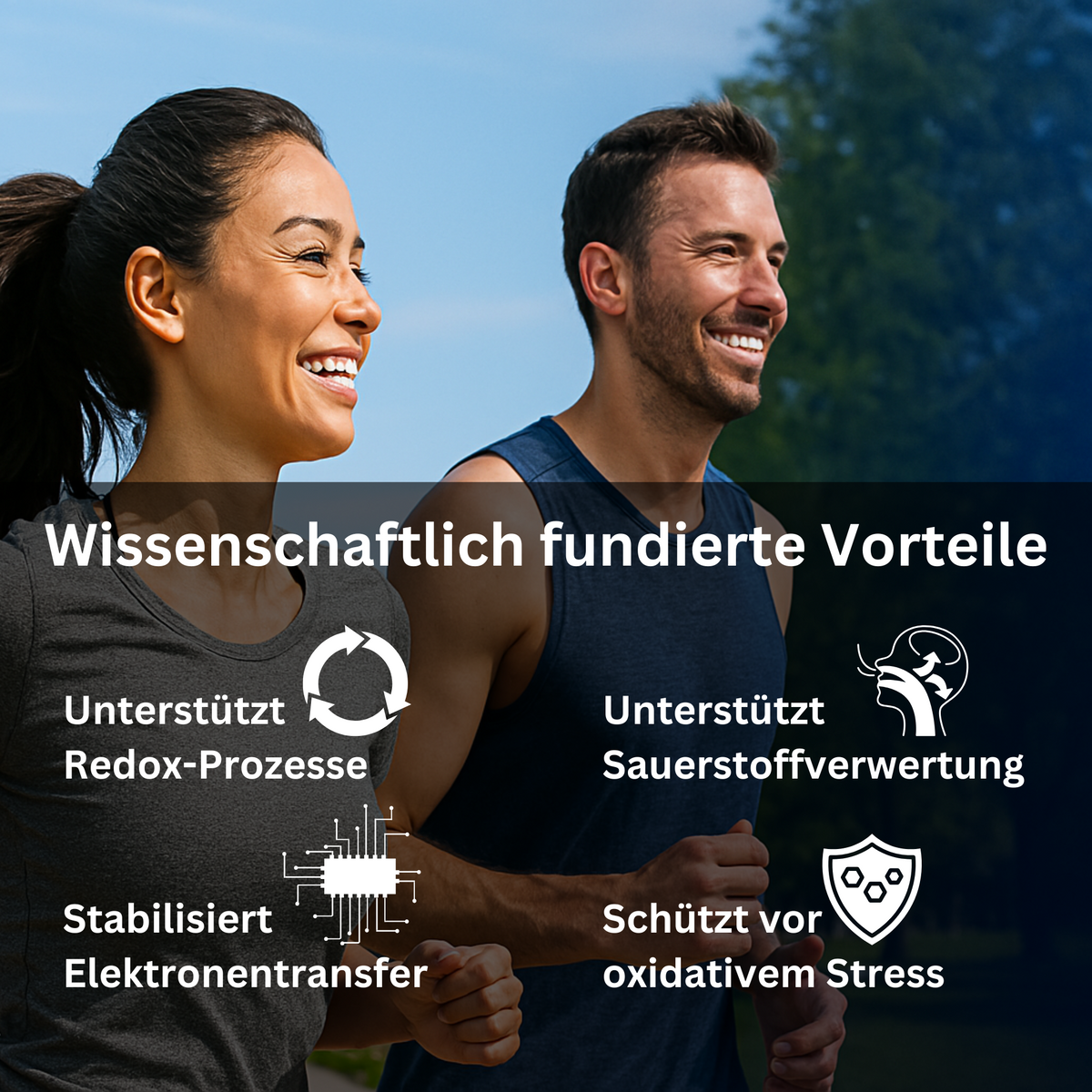 Frau und Mann beim Laufen im Freien, Infografik zu MethylenBlau 1 %