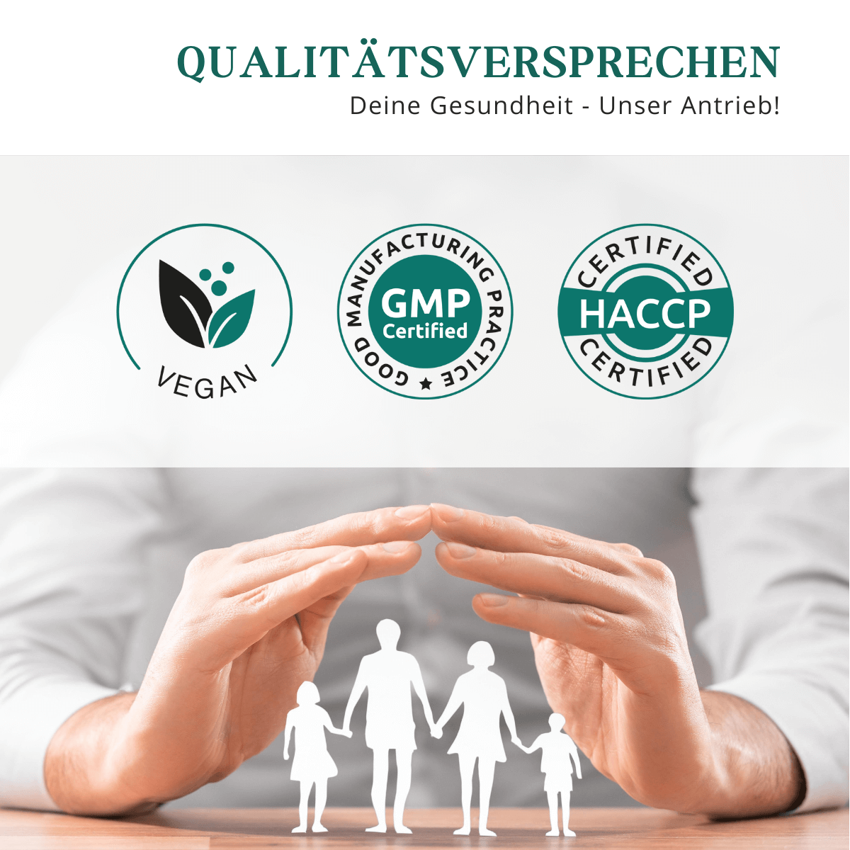 Qualitätsversprechen von meinVitalium: vegan, GMP und HACCP