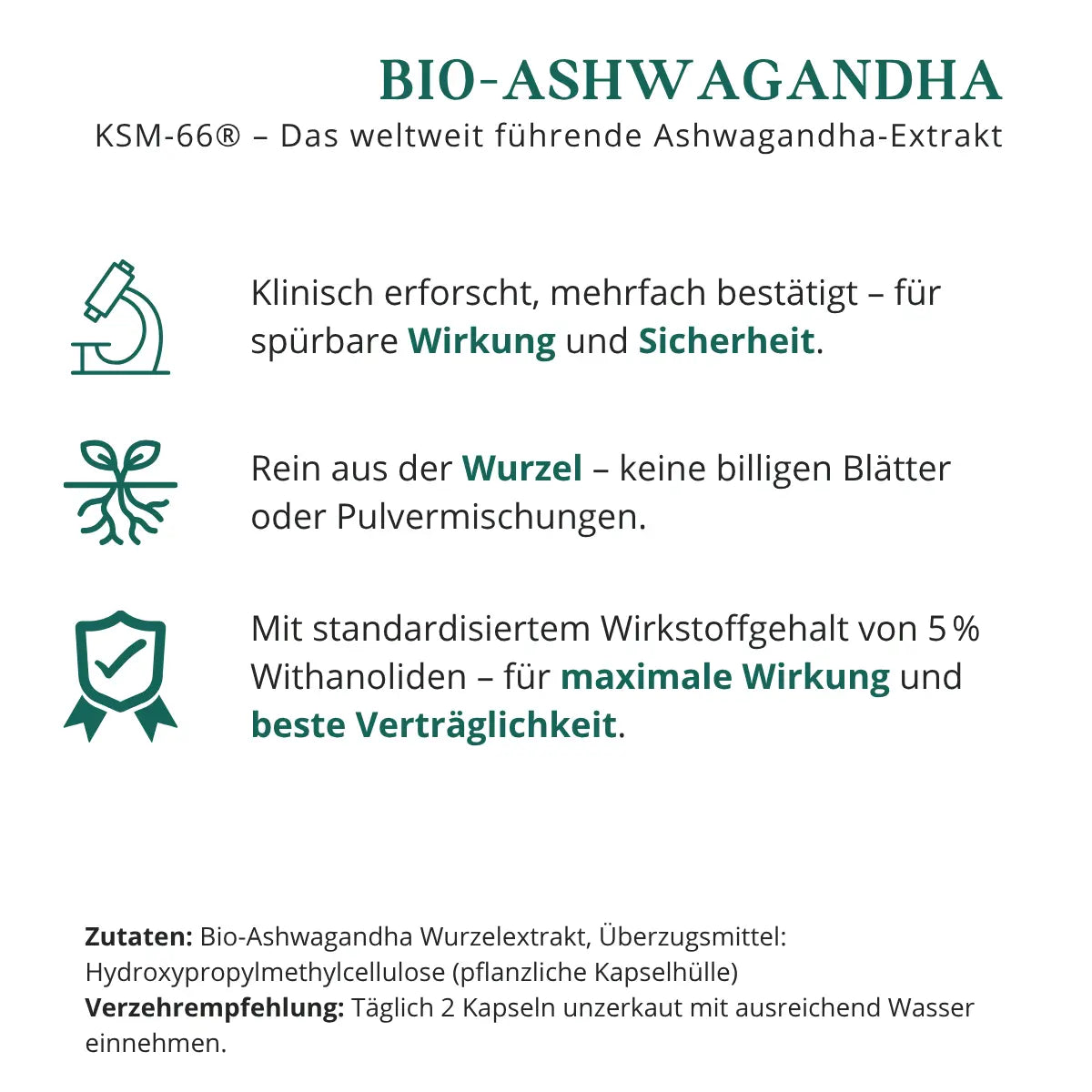 Bio-Ashwagandha-Wurzelextrakt, Zutaten im Überblick
