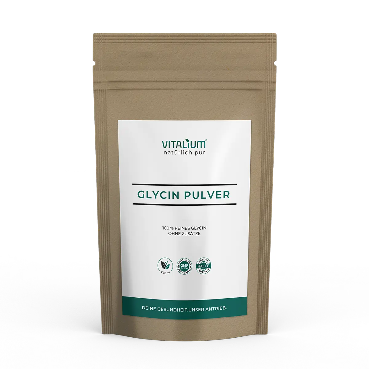 Glycin Pulver 500 g von meinVitalium, Vorderseite des Beutels